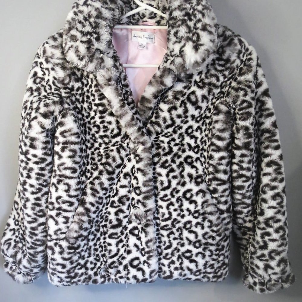 CHASING FIREFLIES - FAUX FUR - ANIMAL PRINT JACKET - SIZE 12 - Picture 2 of 5